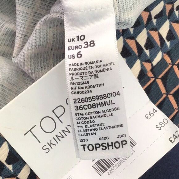 NWT Topshop Pants Cigarette Print Trousers Pants Size 6 - Picture 5 of 5